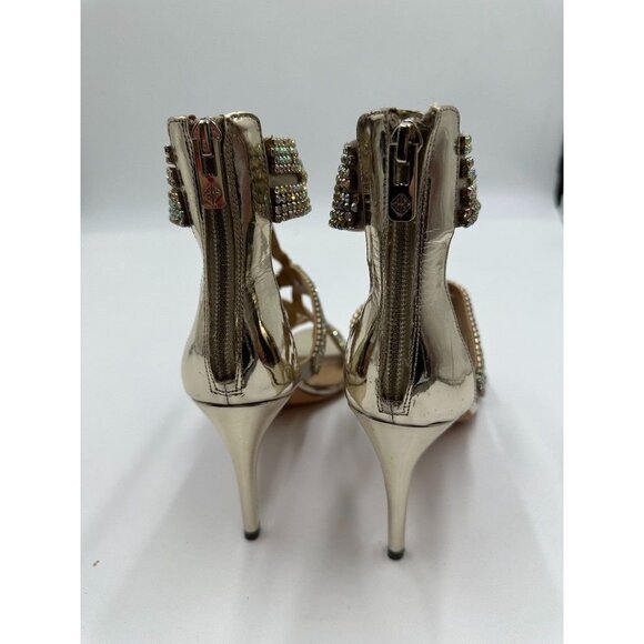 Antonio Melani Shoes Size 9 Gold Bling Leather Holiday Dress Up Rhinestone - Picture 12 of 12